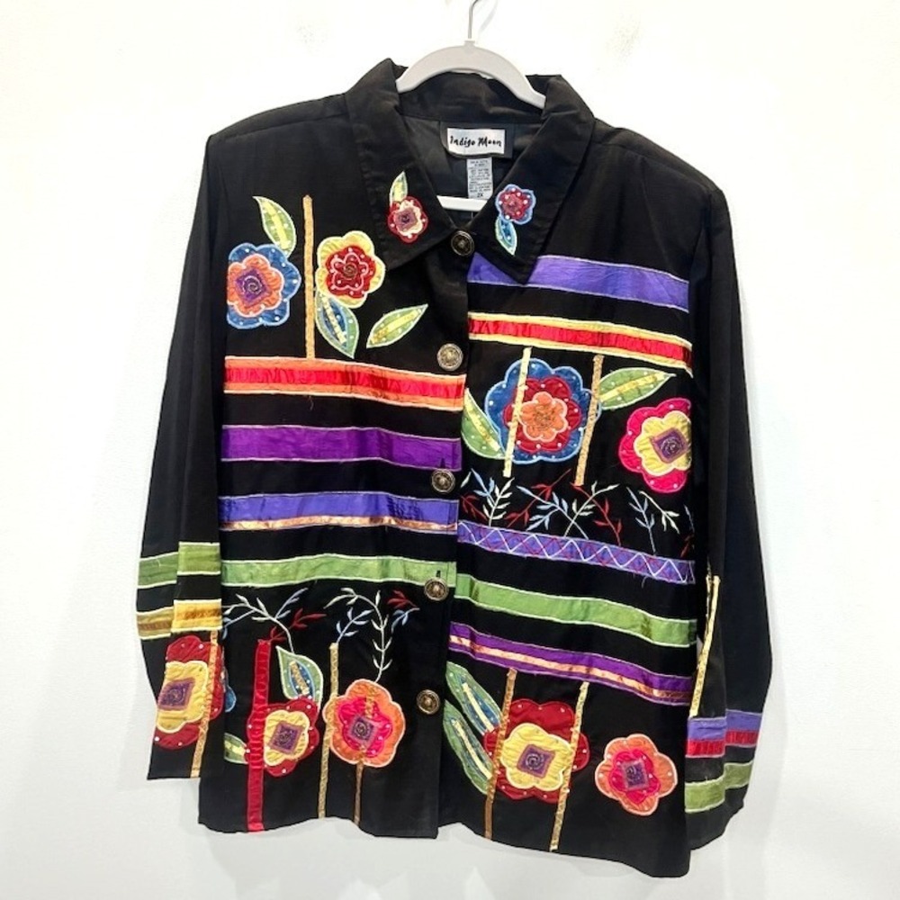 Indigo Moon Art to Wear Embroidered Jacket 2X Boho Vintage Deadstock New W/ Tags